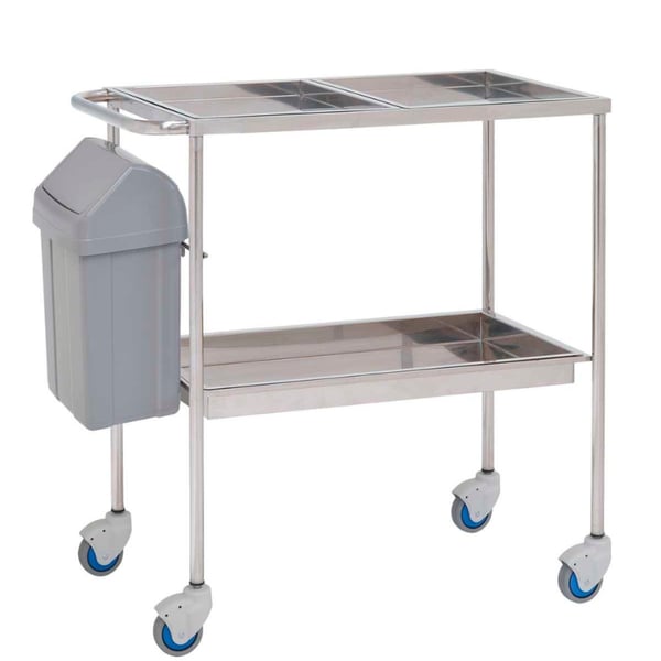 Carro de curas de acero inoxidable: Tres bandejas extraíbles y cubo de residuos